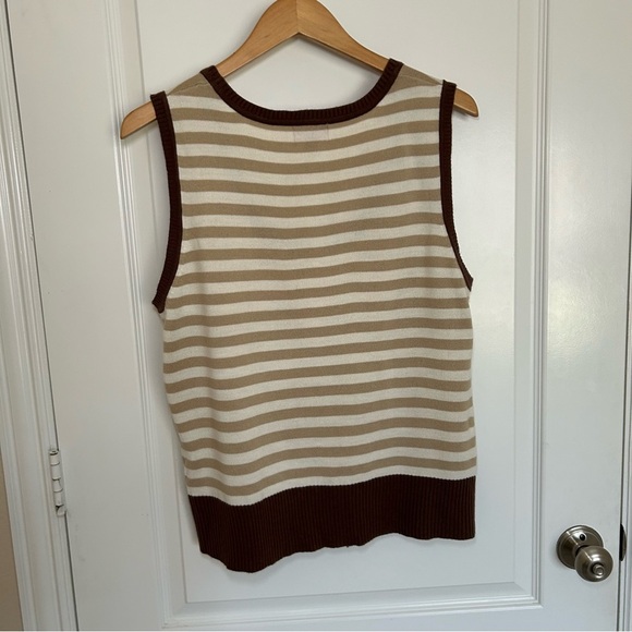 Vintage Mossimo Women’s Brown Cream Striped Sweater Vest Y2K XXL - Picture 4 of 10